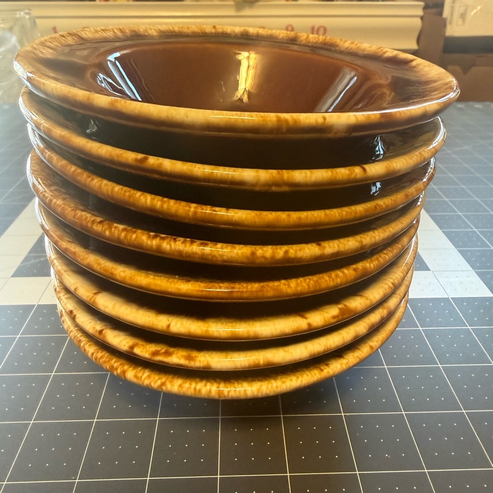 Set of 8 Vintage Hull Brown Drip Glaze Bowl Oven